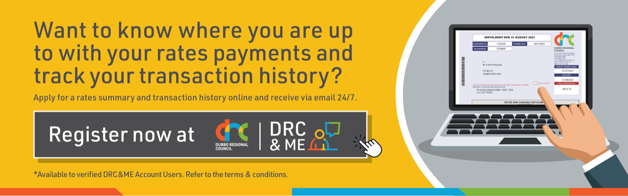 Apply for a rates summary including a transaction history, receivable via email 24/7